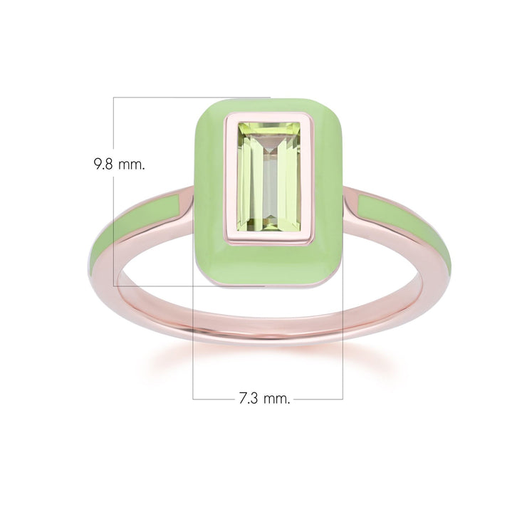 Anello Siberian Waltz in argento sterling placcato oro rosa con smalto verde e peridoto baguette