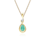 Collier Pendentif Classique en Or Jaune 9ct avec Emeraude Poire et Diamants