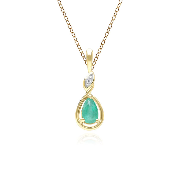 Collier Pendentif Classique en Or Jaune 9ct avec Emeraude Poire et Diamants