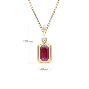 Collier Pendentif Classique en Or Jaune 9ct avec Rubis Baguette et Diamants