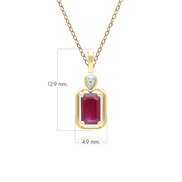 Collier Pendentif Classique en Or Jaune 9ct avec Rubis Baguette et Diamants