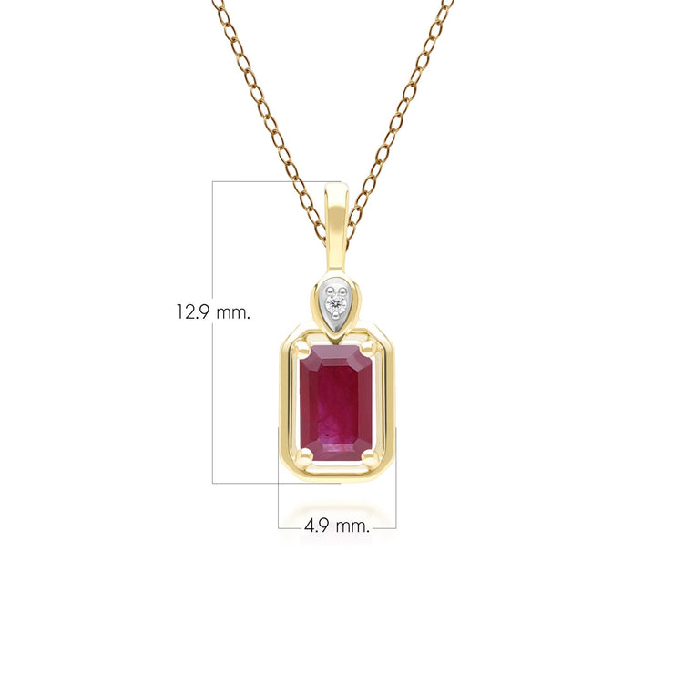 Collier Pendentif Classique en Or Jaune 9ct avec Rubis Baguette et Diamants