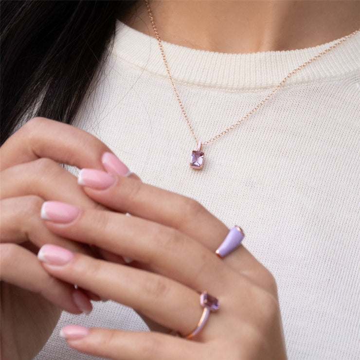 Pendentif Siberian Waltz En Émail Violet Et Améthyste Octogonale En Or Vermeil Rose