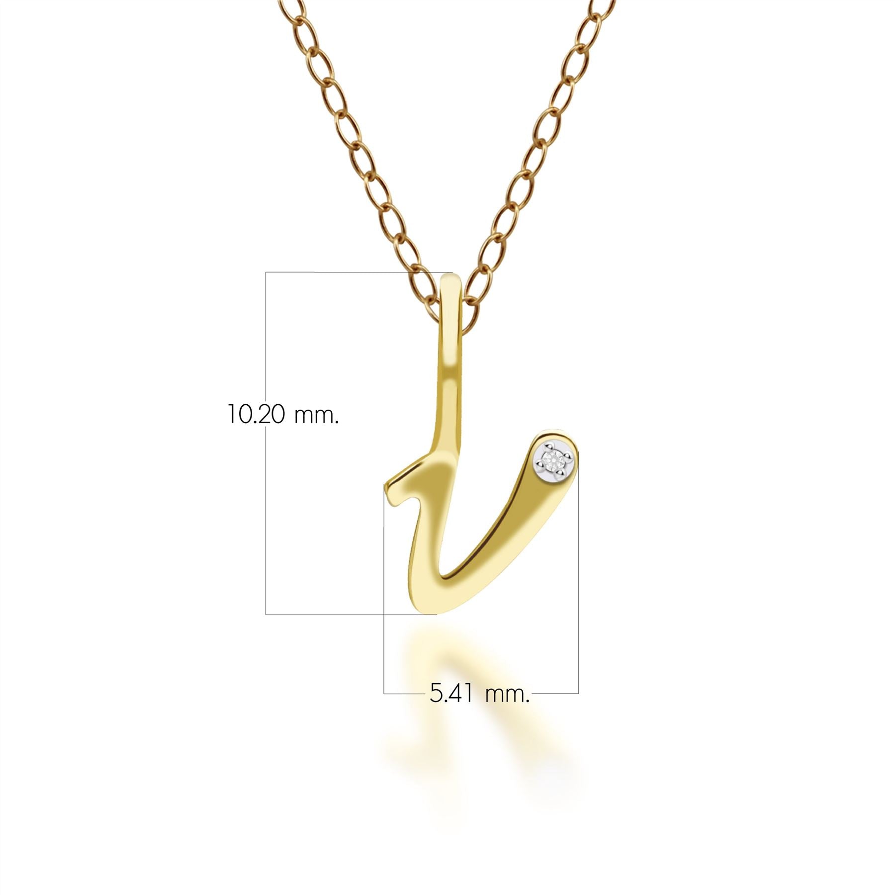 Ciondolo collana diamanti con lettera V dell'alfabeto in oro giallo da 9 carati