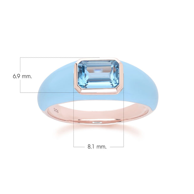 Bague Siberian Waltz En Émail Bleu Et Topaze Bleu Ciel Octogonale En Or Vermeil Rose