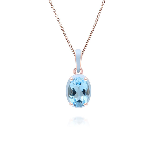 Pendentif Siberian Waltz En Émail Bleu Et Topaze Bleu Ovale En Or Vermeil Rose