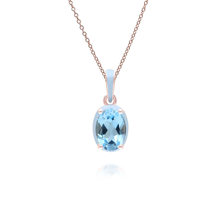 Pendentif Siberian Waltz En Émail Bleu Et Topaze Bleu Ovale En Or Vermeil Rose