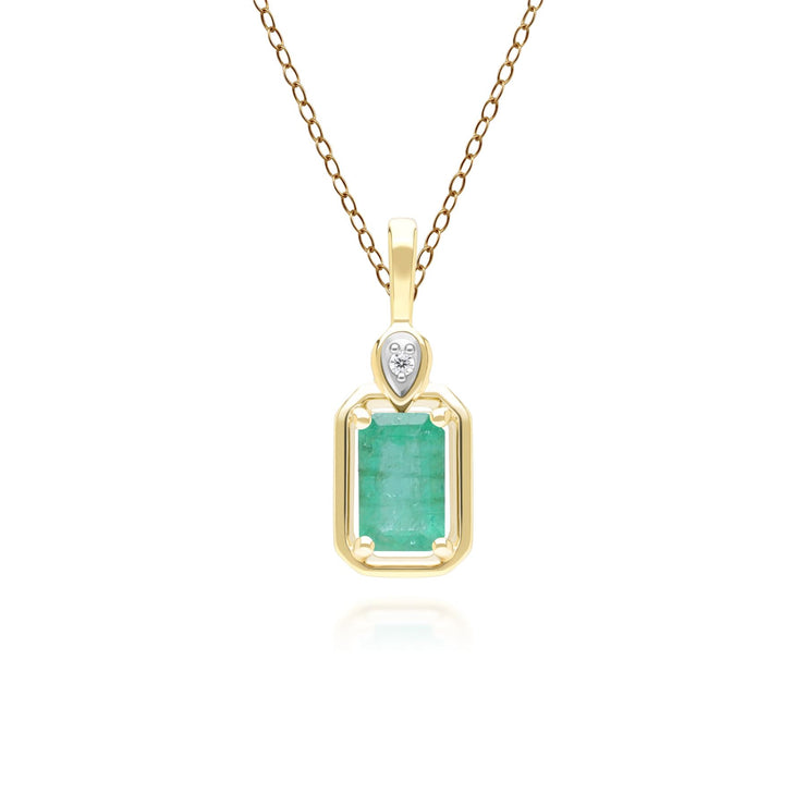 Collier Pendentif Classique en Or Jaune 9ct avec Emeraude Baguette et Diamants