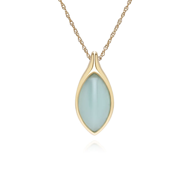 Collier pendentif classique avec jadéite verte marquise en or jaune 9 carats