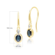 Boucles d'Oreilles Pendantes Classique en Or Jaune 9ct avec Saphir Oval et Diamants Ronds