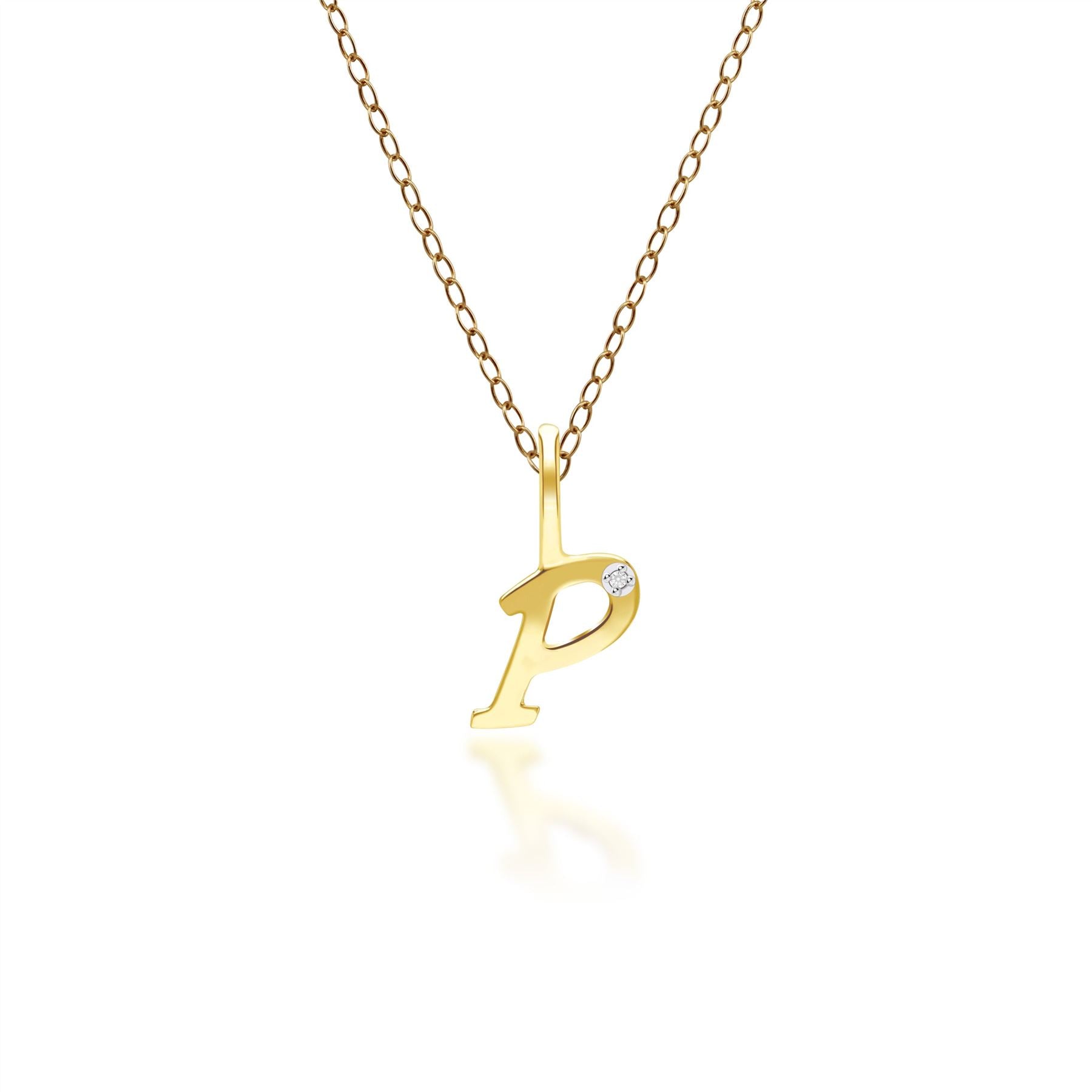Ciondolo collana diamanti con lettera P dell'alfabeto in oro giallo da 9 ct