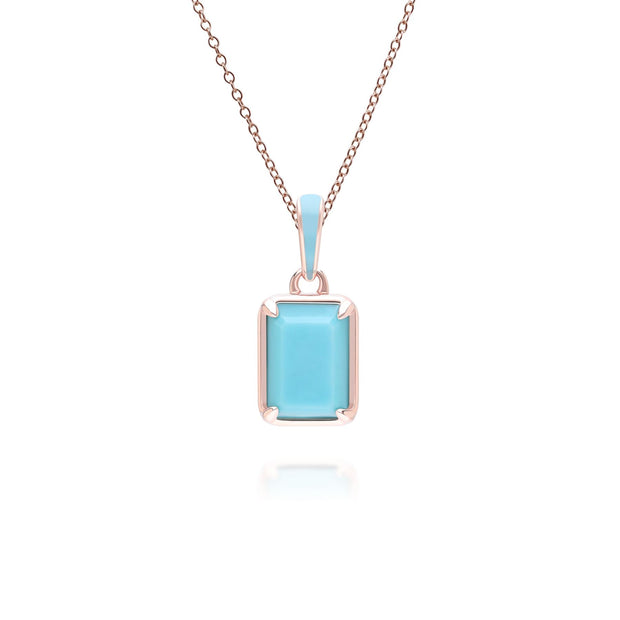 Pendentif Siberian Waltz En Émail Bleu Et Turquoise Octogonale En Or Vermeil Rose