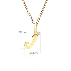Ciondolo collana diamanti con lettera J dell'alfabeto in oro giallo da 9 ct