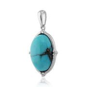 Ciondolo ovale cabochon turchese e orecchini pendenti in argento 925 stile Boho