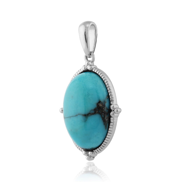 Ciondolo ovale cabochon turchese e orecchini pendenti in argento 925 stile Boho