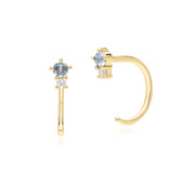 Orecchini a cerchio classici e moderni in oro giallo da 9 ct con topazio azzurro e diamanti