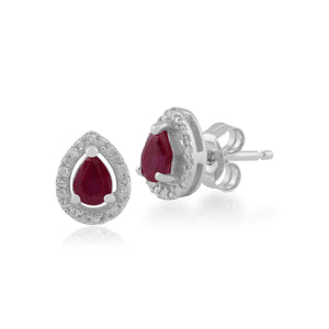 Classic Pear Ruby & Diamond Halo Stud Earrings in 9ct White Gold
