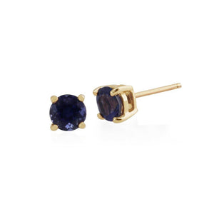 Classic Round Iolite Claw Set Stud Earrings in 9ct Yellow Gold