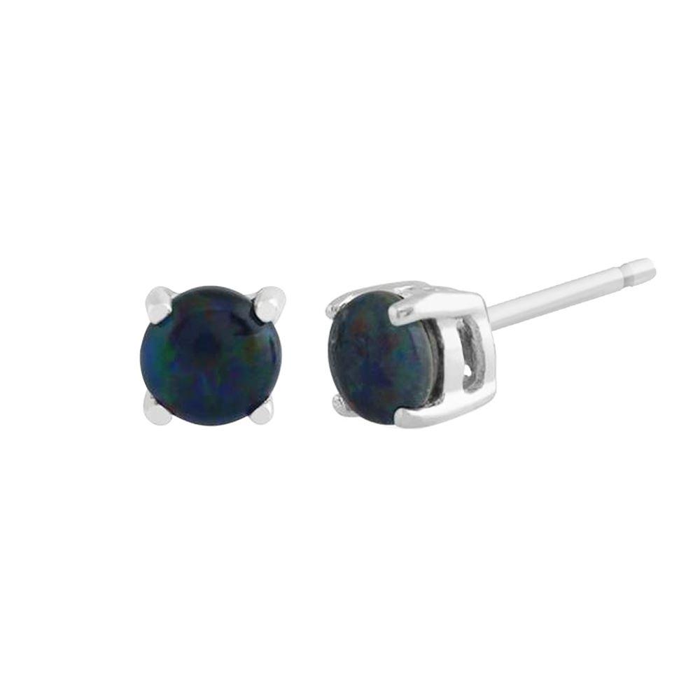 Classic Round Triplet Opal Claw Set Stud Earrings in 9ct White Gold