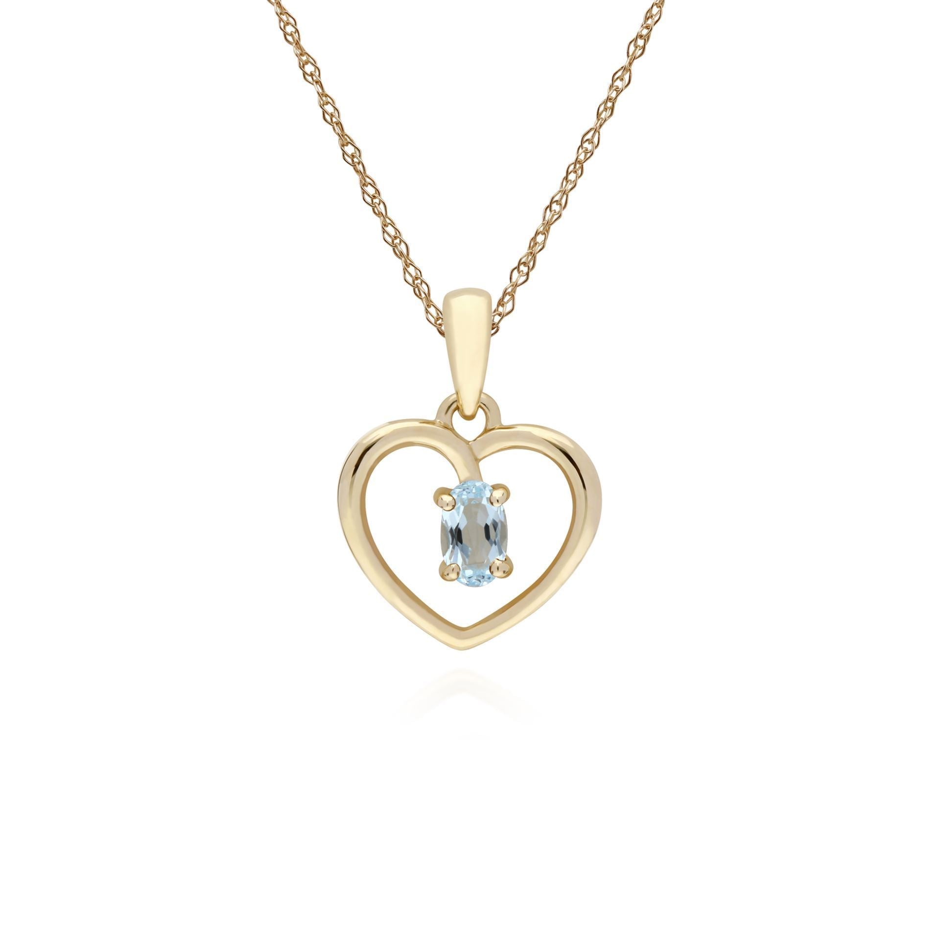 Classic Style Oval Blue Topaz Love Heart Shaped Pendant in 9ct Yellow Gold