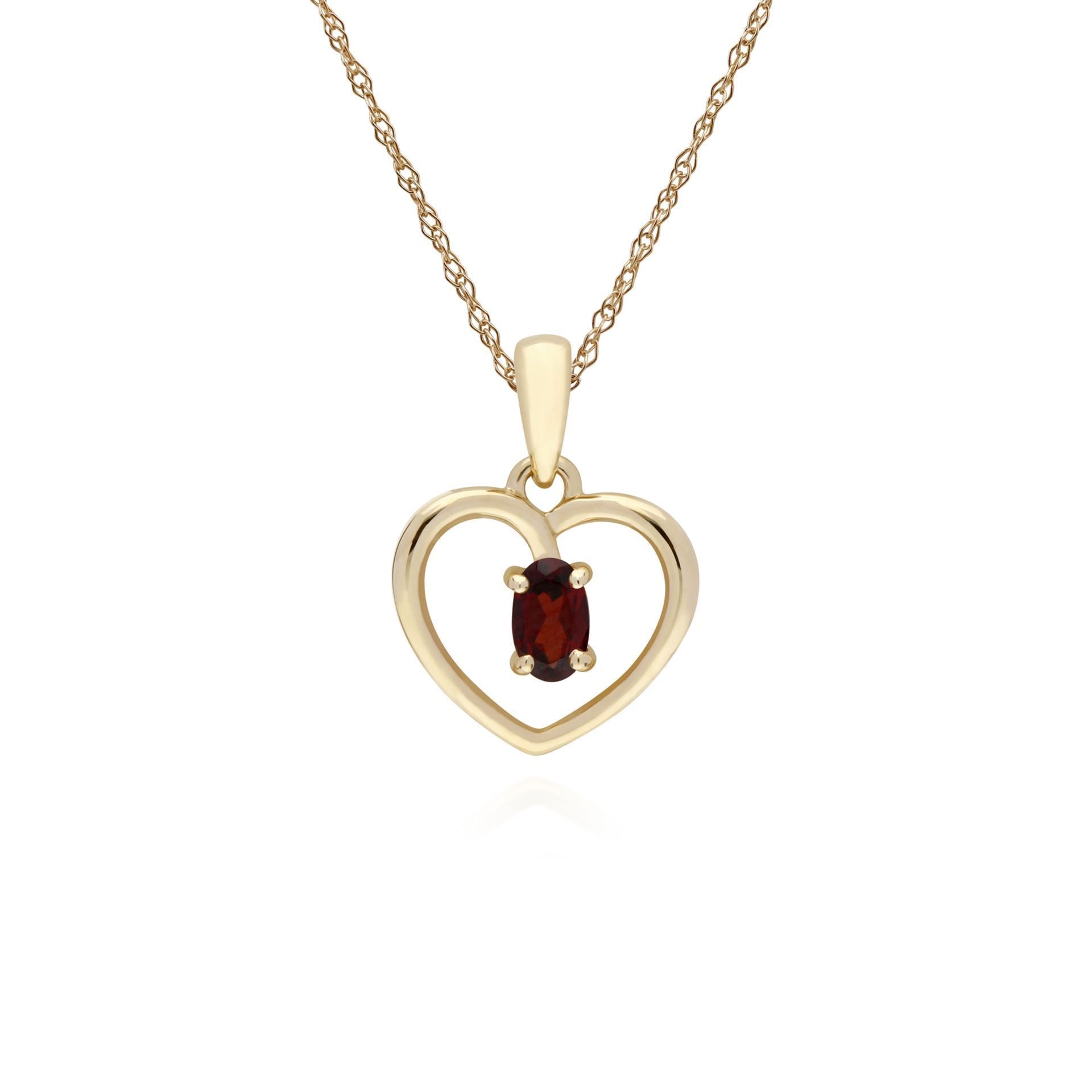 Classic Style Oval Garnet Love Heart Shaped Pendant in 9ct Yellow Gold
