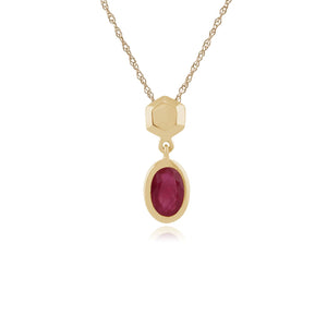 Hexagon &  Oval Ruby Drop Pendant in 9ct Yellow Gold