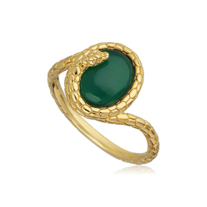 ECFEW™ Dyed Green Chalcedony Winding Snake Ring