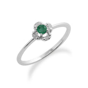 Anello Gemondo con smeraldo, anello a fiore con smeraldo e diamanti in oro bianco da 9 ct e 0,12 ct