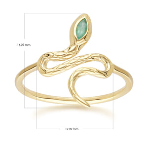 ECFEW™ Anello Serpente a Spirale Smeraldo in Oro Giallo da 9 Ct