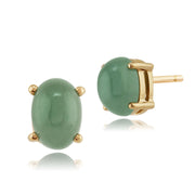 Classico pendente in giada verde rotonda in oro giallo 375 e orecchini a bottone