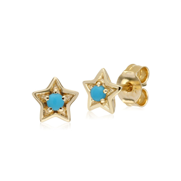 Orecchini con turchese, orecchini a stella con pietra singola turchese in oro giallo da 9 ct