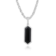 Ciondolo con prisma esagonale geometrico in onice nero geometrico in argento 925 e orecchini pendenti