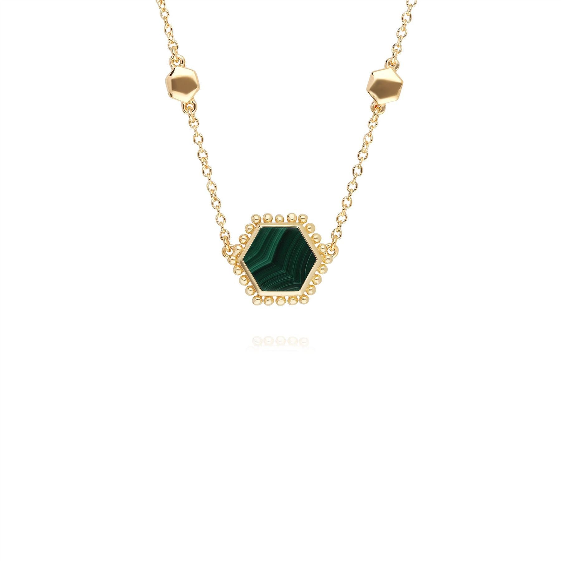 Malachite Flat Slice Hex Necklace in Gold Plated Sterling Silver