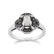 Anello Art Déco Gemondo, argento sterling 925 da 0,50 ct, madreperla e anello art deco con marcasite