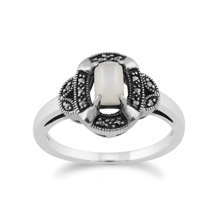 Anello Art Déco Gemondo, argento sterling 925 da 0,50 ct, madreperla e anello art deco con marcasite