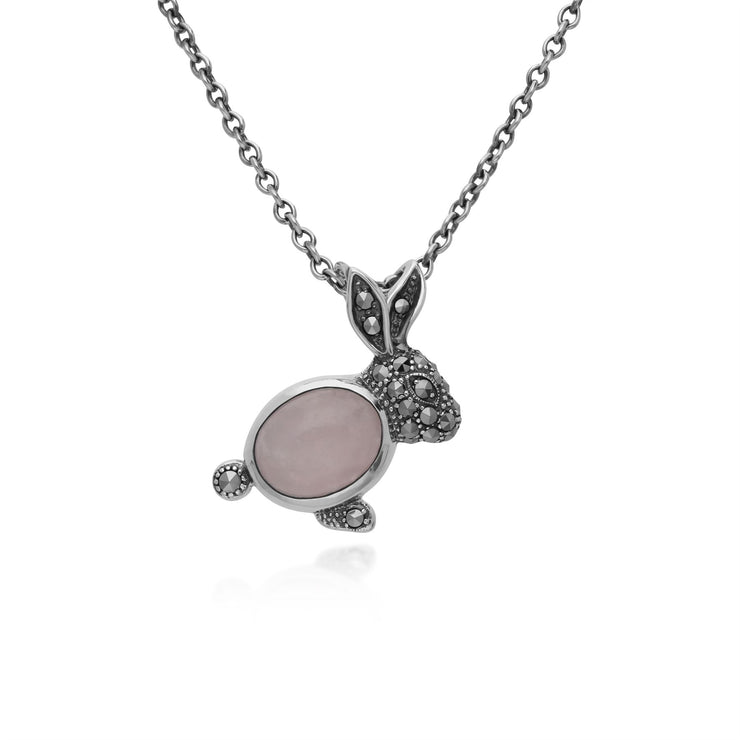 Collana con quarzo rosa, argento sterling con quarzo rosa da 2,04 CT e marcasite coniglio da 0,19 CT, collana da 45 cm