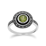 Anello Gemondo con peridoto, anello in argento, peridoto e marcasite smaltato nero - Peridoto