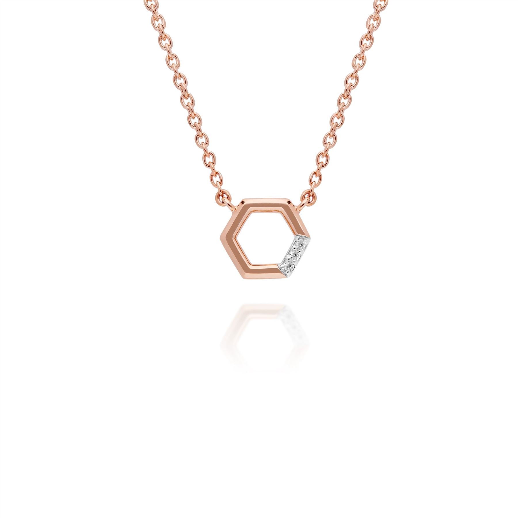 Anello e collana in oro rosa 375 con diamanti e pavé di diamanti esagonali