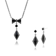 Collana e orecchini con pendente in stile Art Déco Argento 925 Onice nero e marcasite