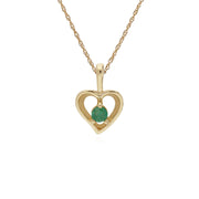 Collana di smeraldi, ciondolo a cuore singolo con pietra smeraldo in oro giallo da 9 ct su catena da 45 cm