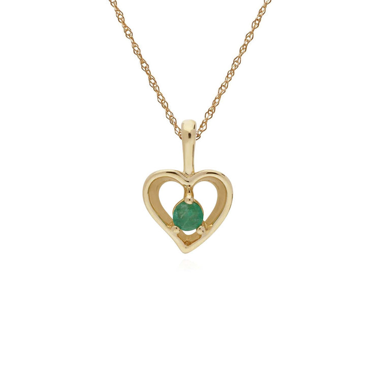 Collana di smeraldi, ciondolo a cuore singolo con pietra smeraldo in oro giallo da 9 ct su catena da 45 cm