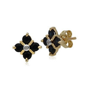 Classic Sapphire & Diamond Kiss Stud Earrings in 9ct Yellow Gold