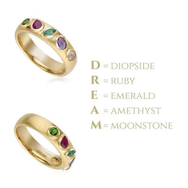 Bague Coded Whispers 'Dreams' Or Brossé Email Noire et Pierres Précieuses