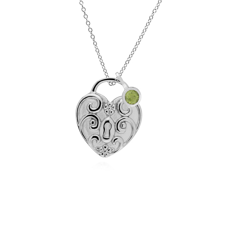Ciondolo classico con lucchetto a cuore intrecciato in argento 925 e ciondoli con peridoto
