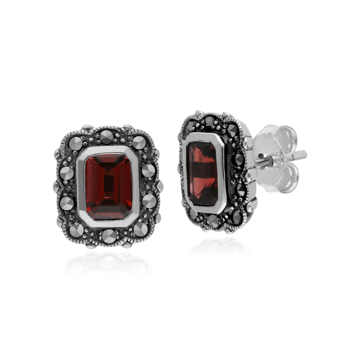 Orecchini con granato  e marcasite, in stile Art Nouveau argento sterling