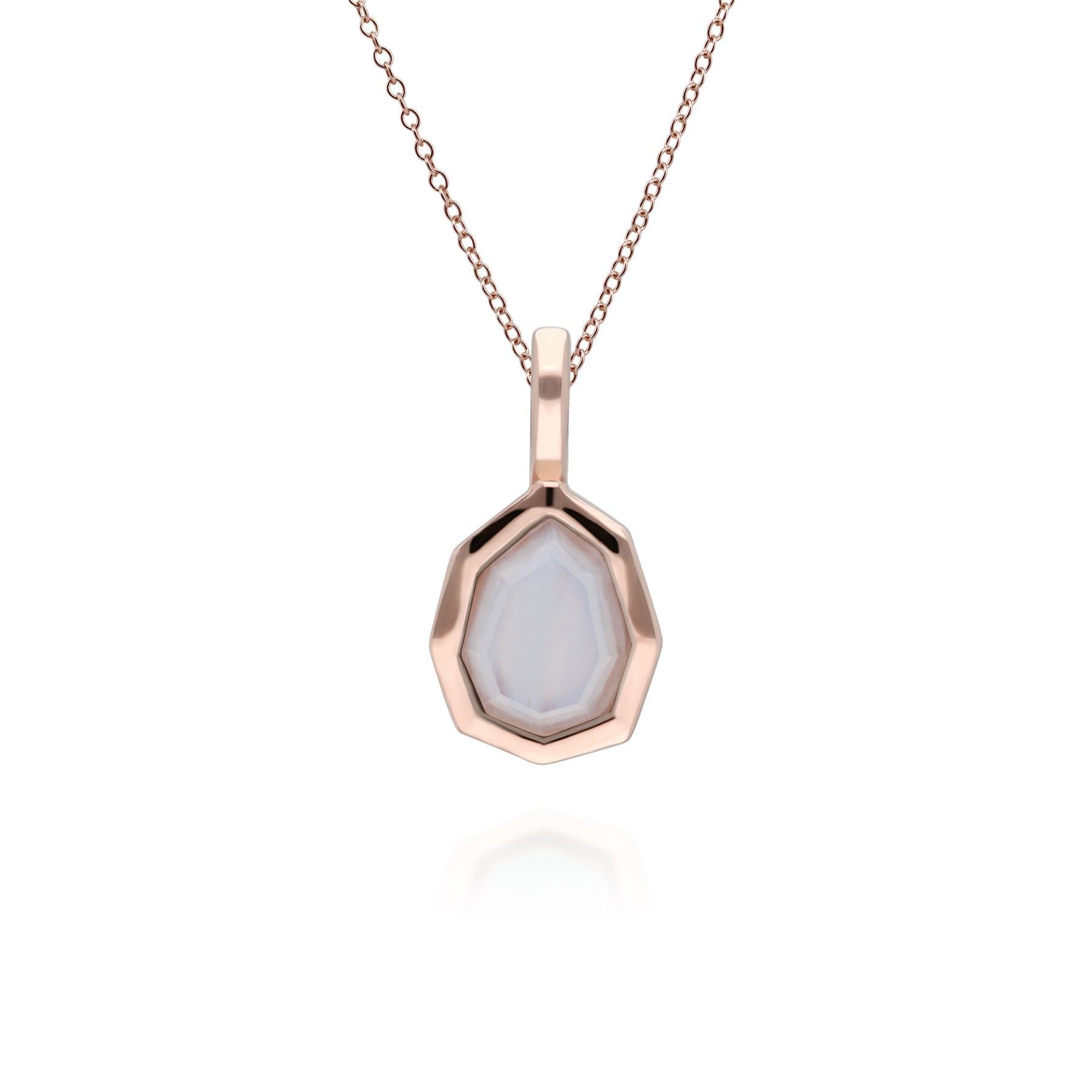 Irregular B Gem Blue Lace Agate Pendant in Rose Gold Plated Sterling Silver