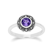 Anello Gemondo con ametista Anello floreale in argento sterling, ametista e marcasite Art Nouveau - Ametista