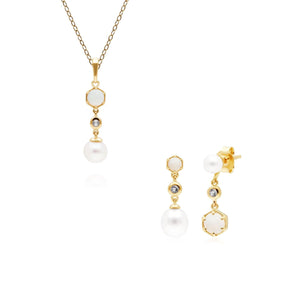 Modern Pearl, Topaz & Opal Pendant & Earring Set