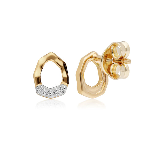 Orecchini a lobo asimmetrici in oro giallo 375 con pavé di diamanti