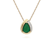 Collana con smeraldi, pendente classico a forma di pera in oro giallo da 9 ct con smeraldi e diamanti su catena da 45 cm